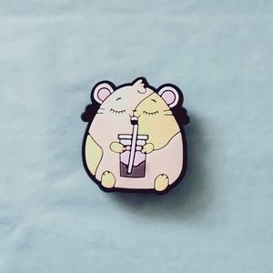 🍭7/$15 Hamster with Spots Drinking Boba Tea Croc Charm